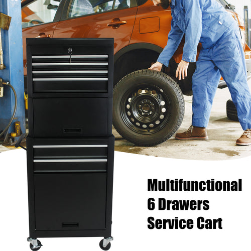 Black lockable tool cabinet with detachable toolbox — full overview