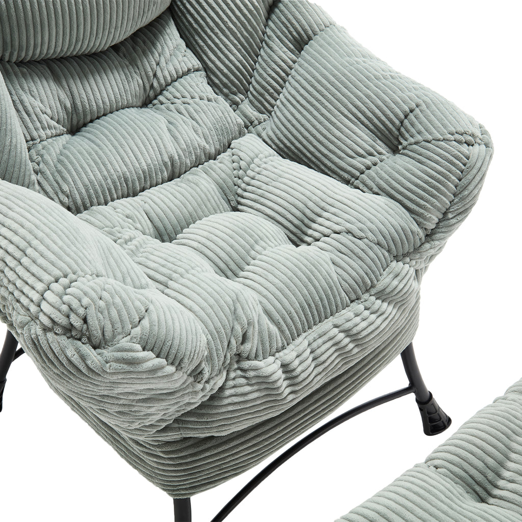 Foldable ottoman stored beside lounge chair