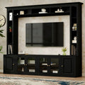 Black 92 inch entertainment center wall unit — front view
