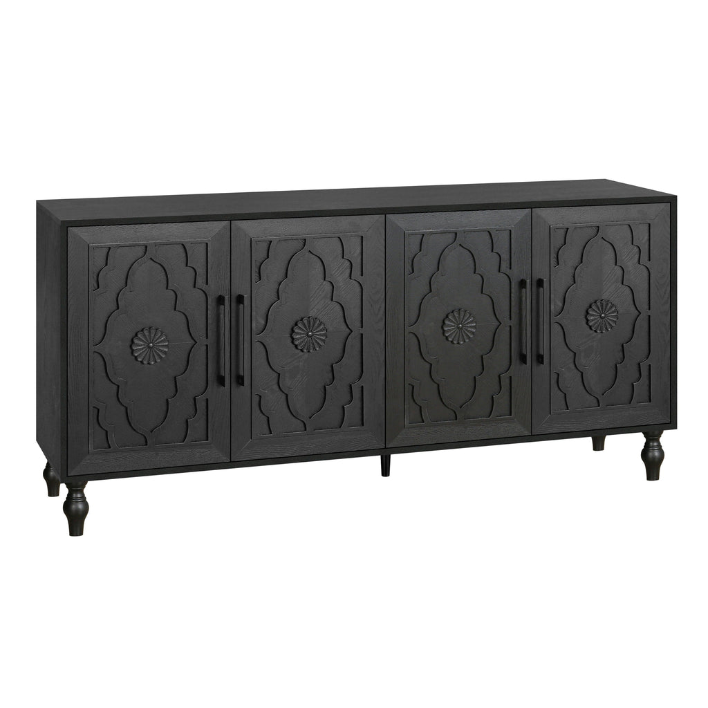 Carved Flower Door Storage Cabinet — Metal Handles