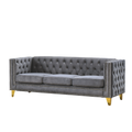 Grey velvet Chesterfield 3-seater sofa with metal legs — front view