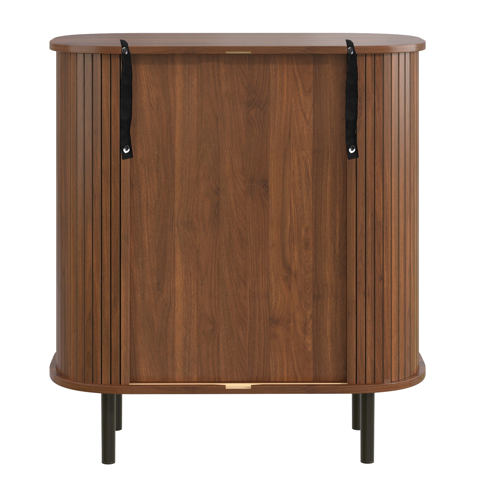28' Fluted Wine Bar Cabinet with 8-Grid Wine Rack, 5-Level Adjustable Shelves, 2 Glass Holders, Smoothly Sliding Tambour Doors, 4 Hidden Storage Space on the Side, Modern Liquor Coffee Station, Black