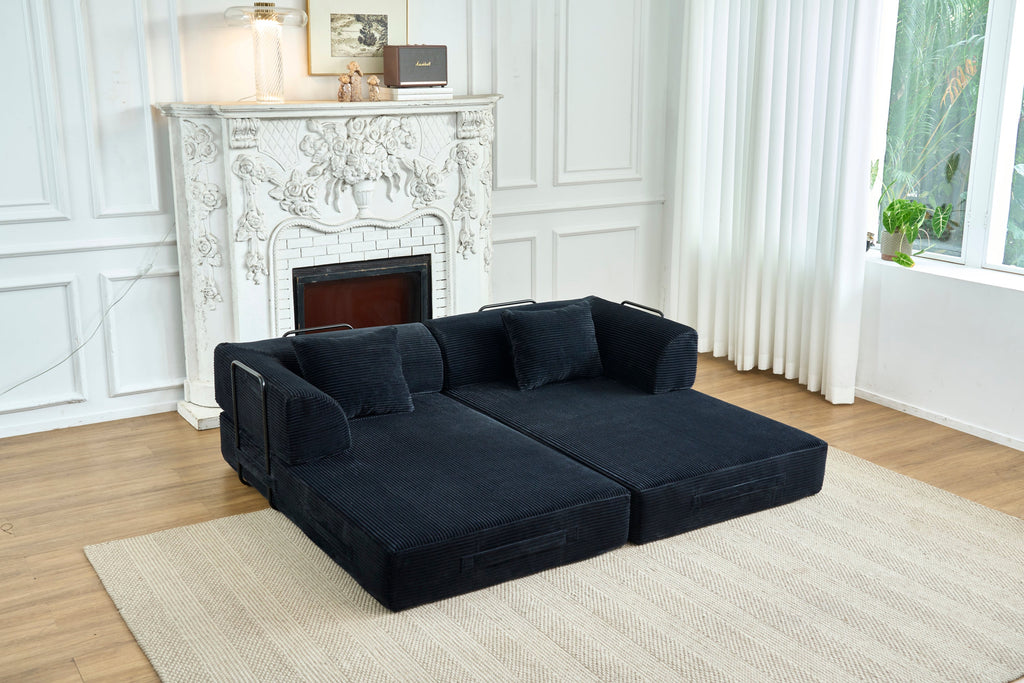 Convertible Sleeper Sofa Bed, Corduroy Folding Mattress Couch with Fixed-Shape Frame, Floor Sofa Lounge Couch Boneless Sofa for Living Room Bedroom, Light Gray