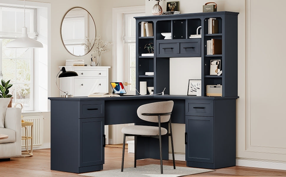 Full L-shaped desk and shelving overview