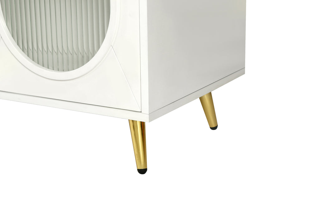 Antique white 4-door media console bedroom TV placement setting