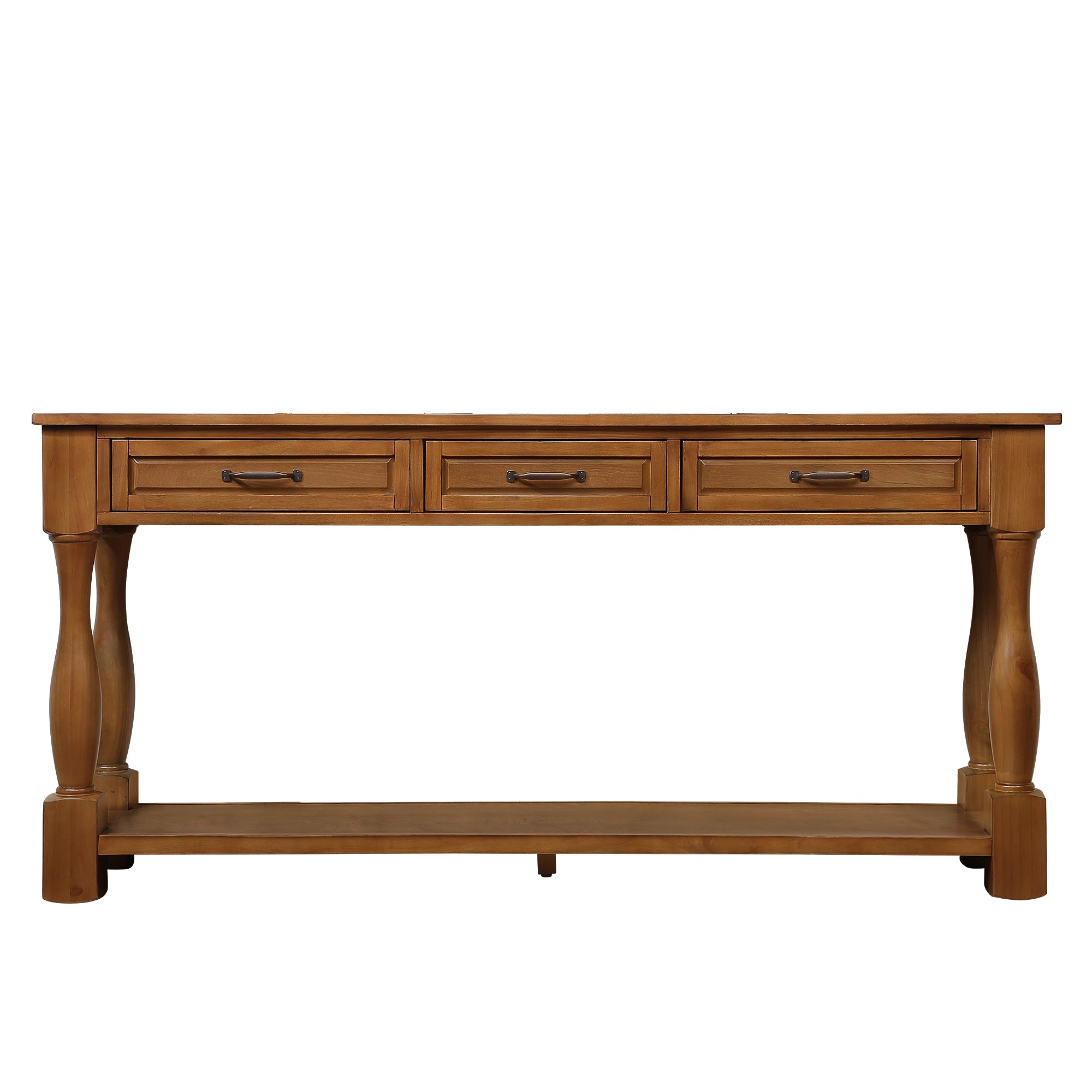 Mid-century brown console table three drawers product photo