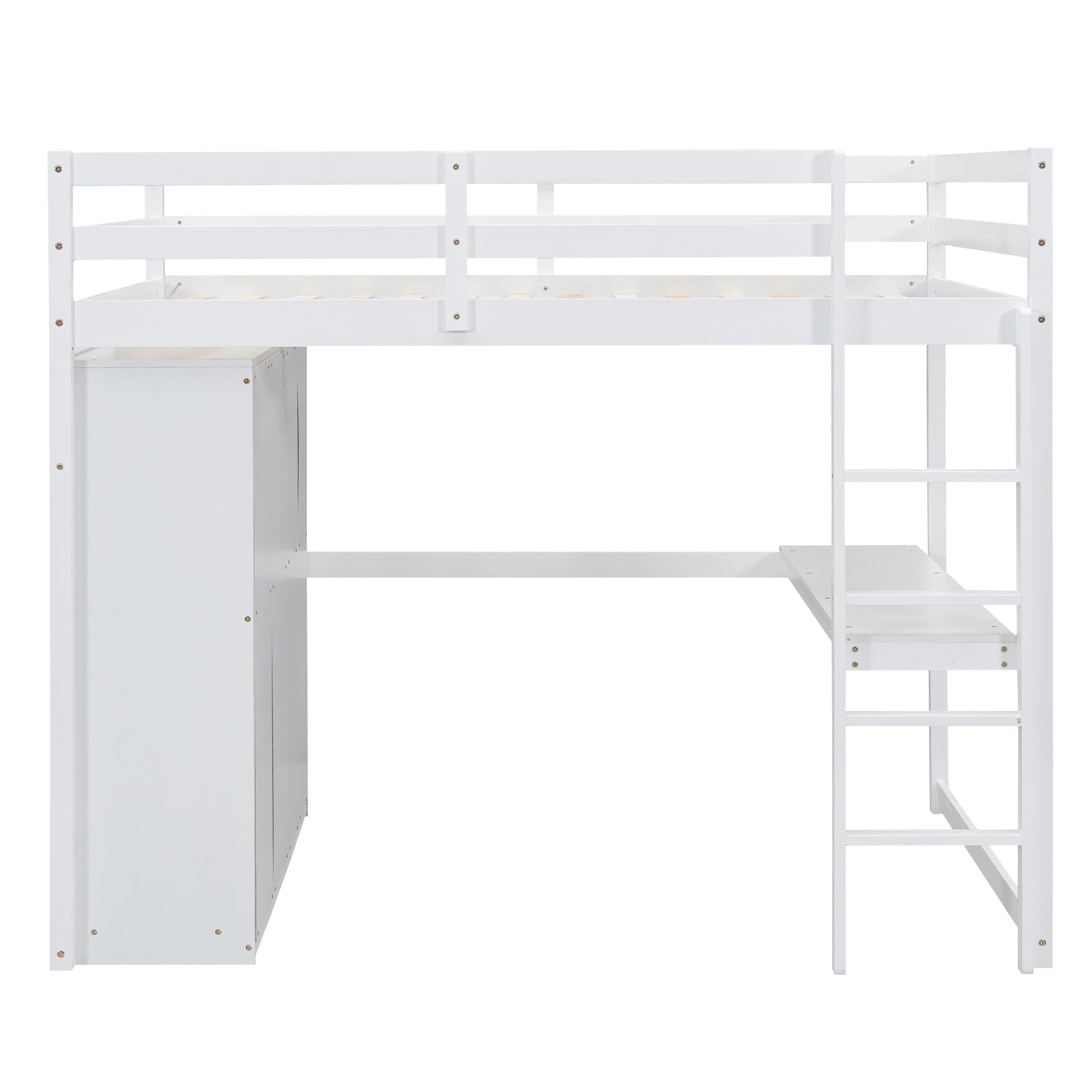 Full Size Loft Bed with Wardrobe, Desk & Storage Drawers — Pine Wood