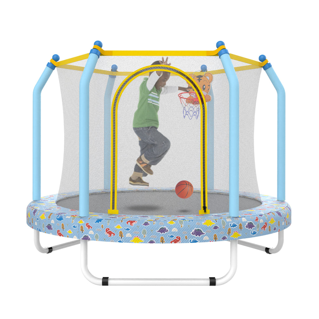 55-inch kids indoor outdoor trampoline with basketball hoop and net