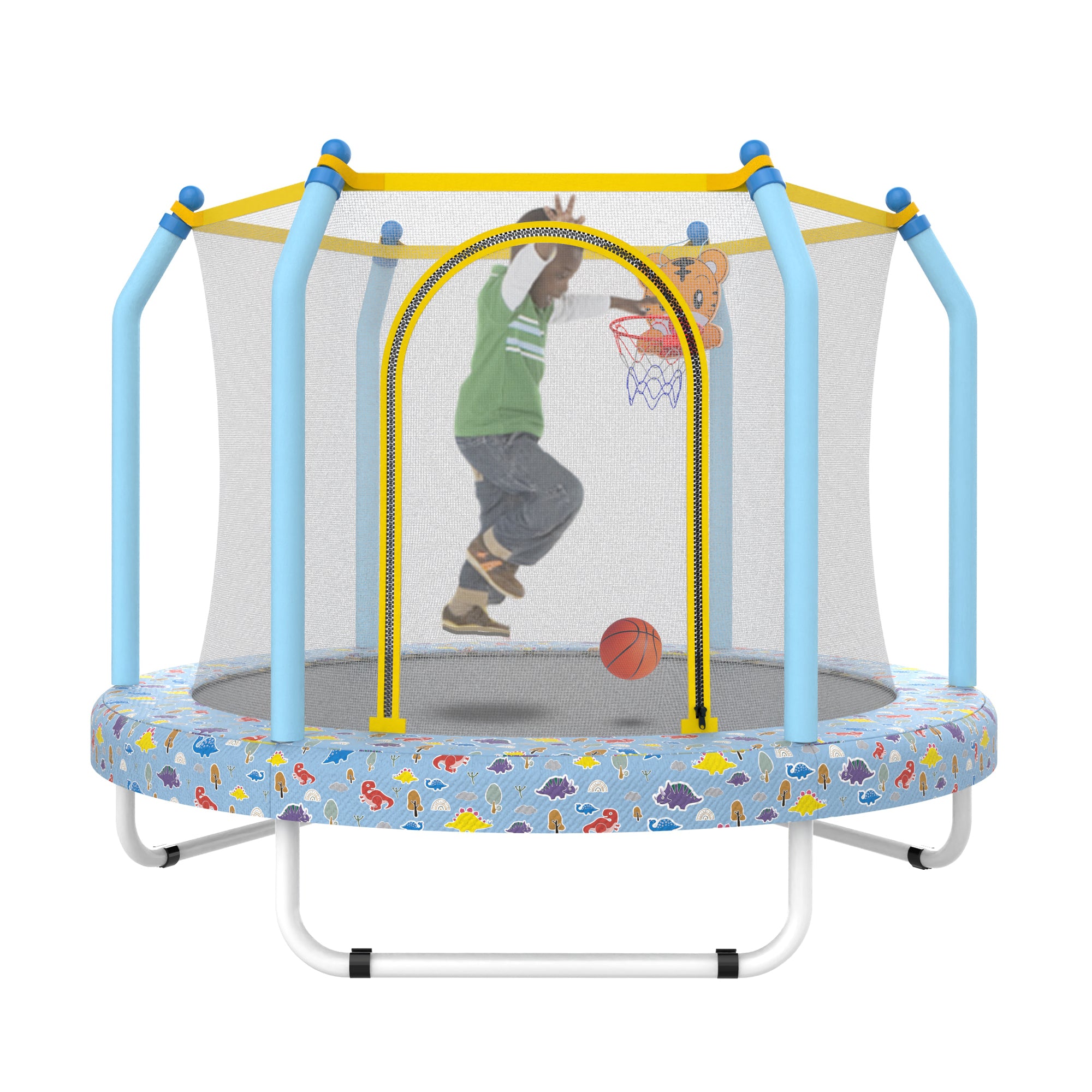55-inch kids indoor outdoor trampoline with basketball hoop and net