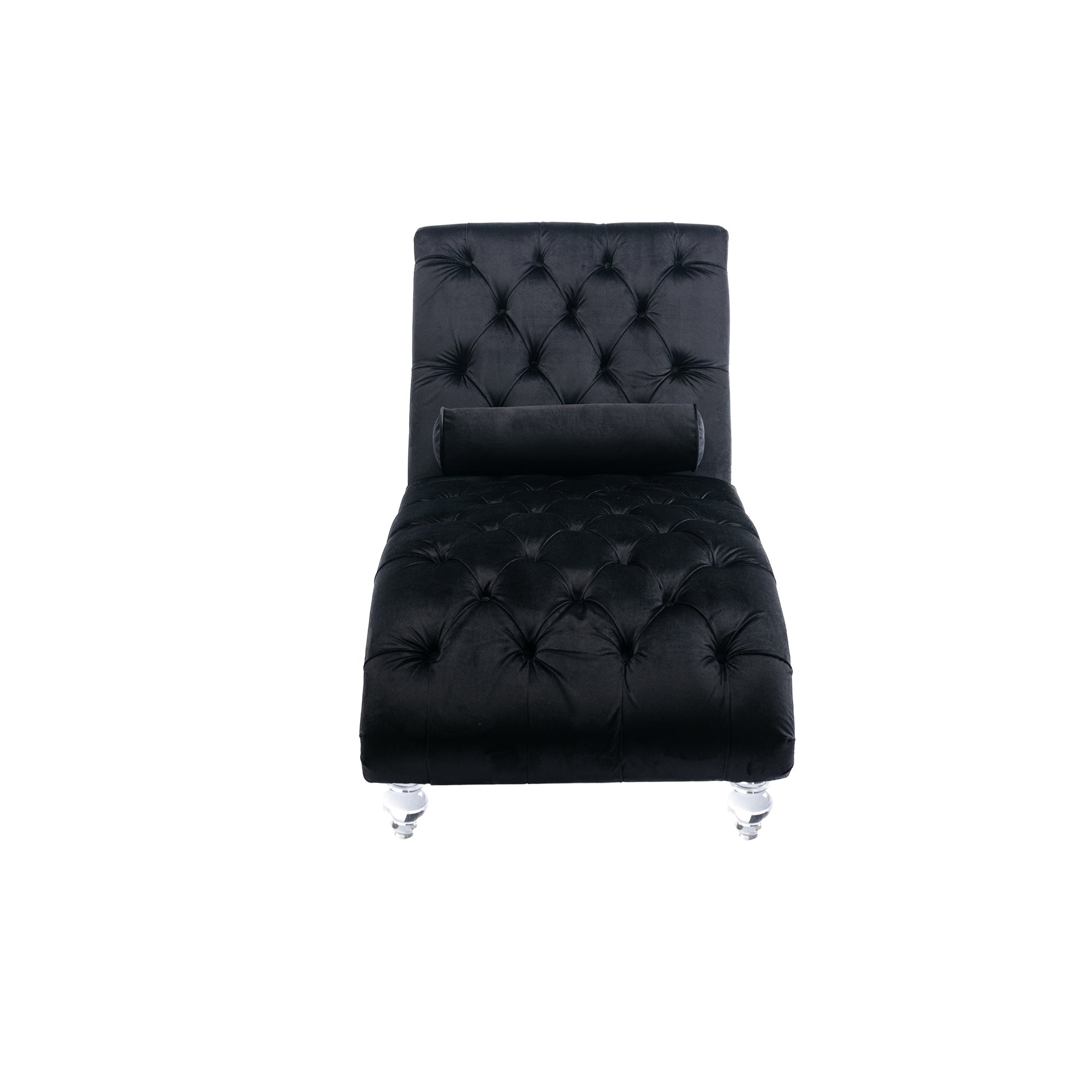 Velvet Chaise Lounge — Button-Tufted with Pillow
