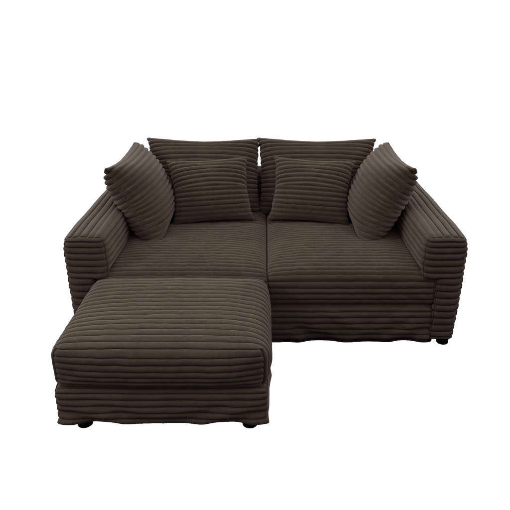 102.4 'Plush Corduroy 4-Seat Sofa,Modern Comfy Upholstered Sofa Cloud Couch,Deep Seat Couches with Soft Pillows and 3 Ottomans,Convertible Sofa Lounge Chair,Black(Old SKU:W1885S00287)