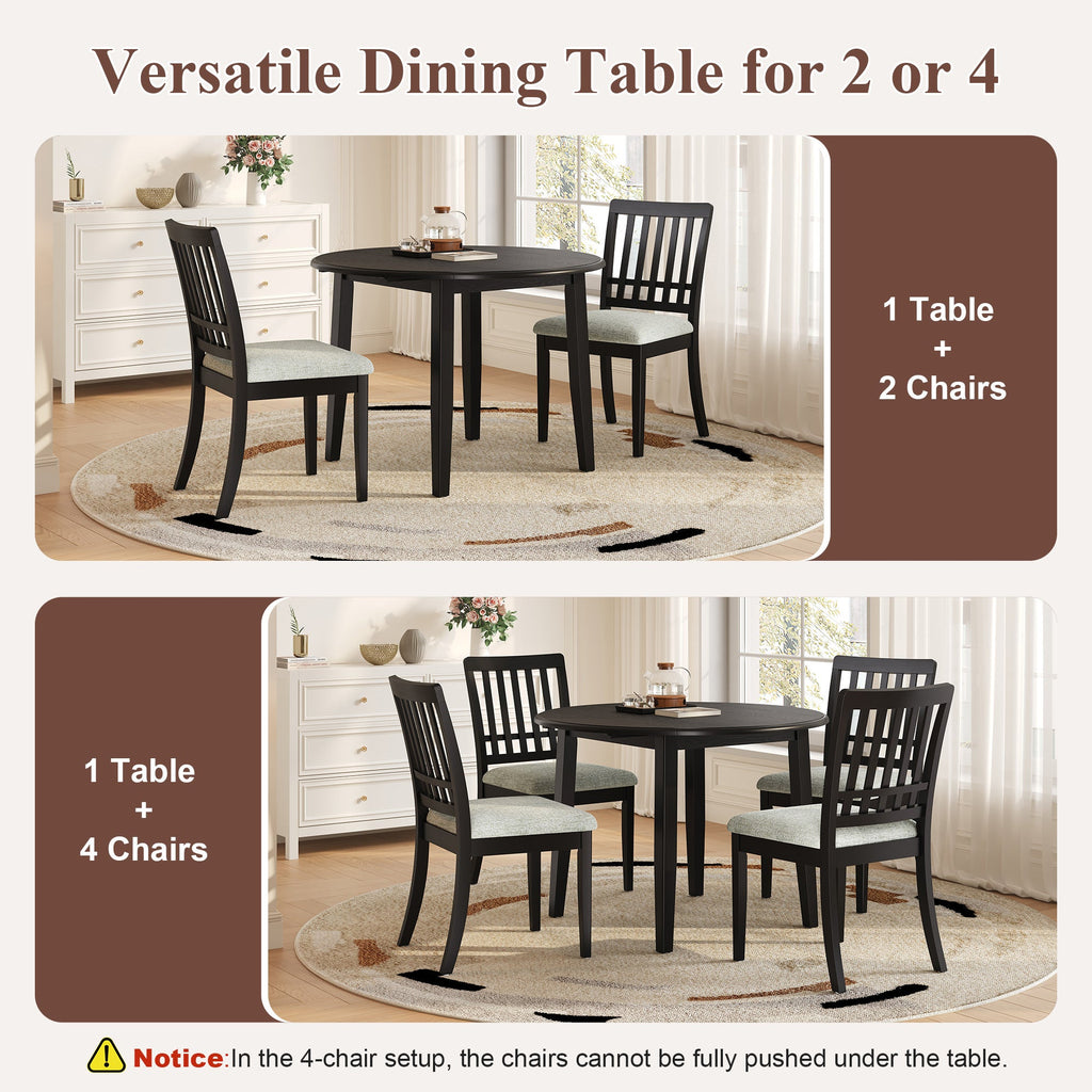 3-Piece Round Dining Table Set for 2 People, 1 Folding Wood Dining Table + 2 Upholstered Chairs, Space-Saving Design for Small Apartments and Dining Areas -LIGHT BROWN