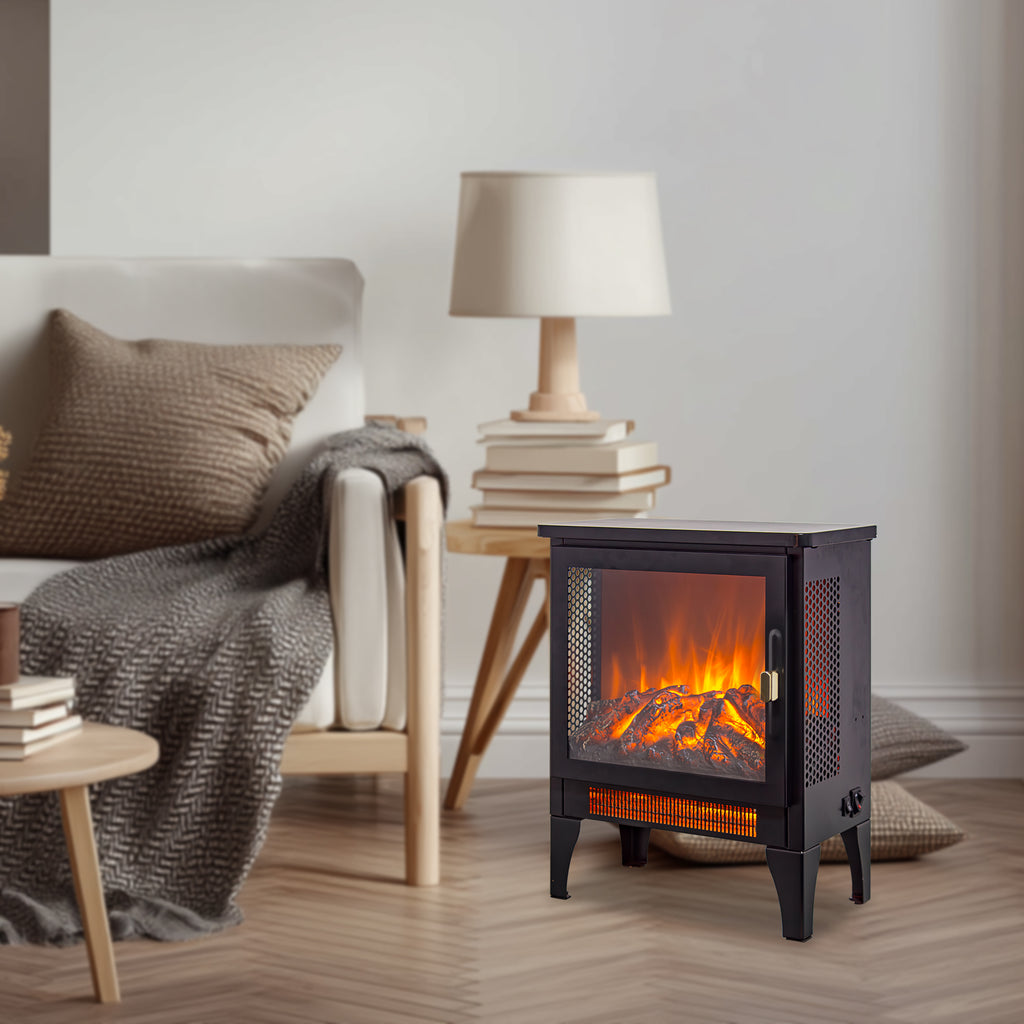 Black 18" Freestanding Electric Fireplace Stove — 3D Flame & Heater — image 13