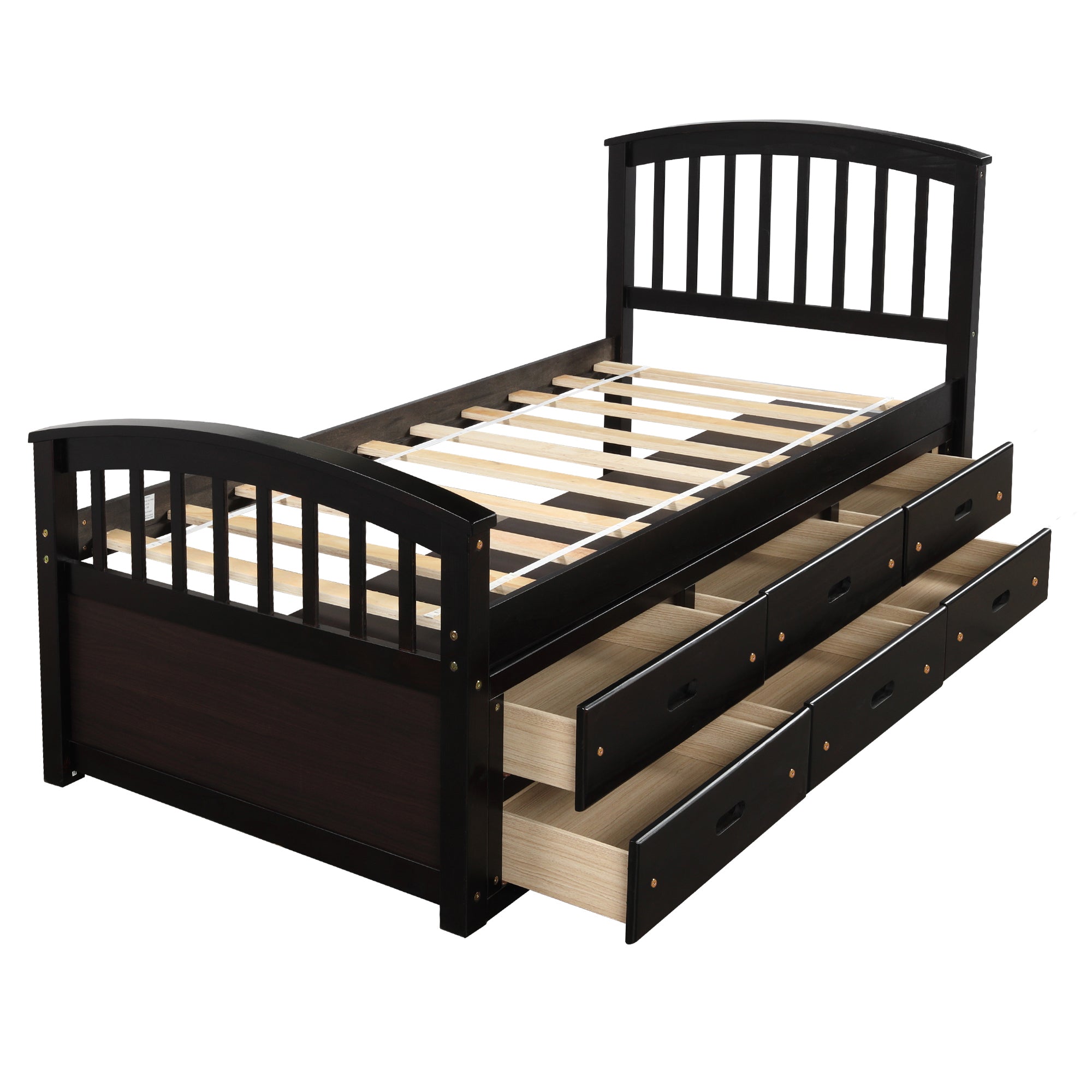 Espresso platform bed headboard area detail
