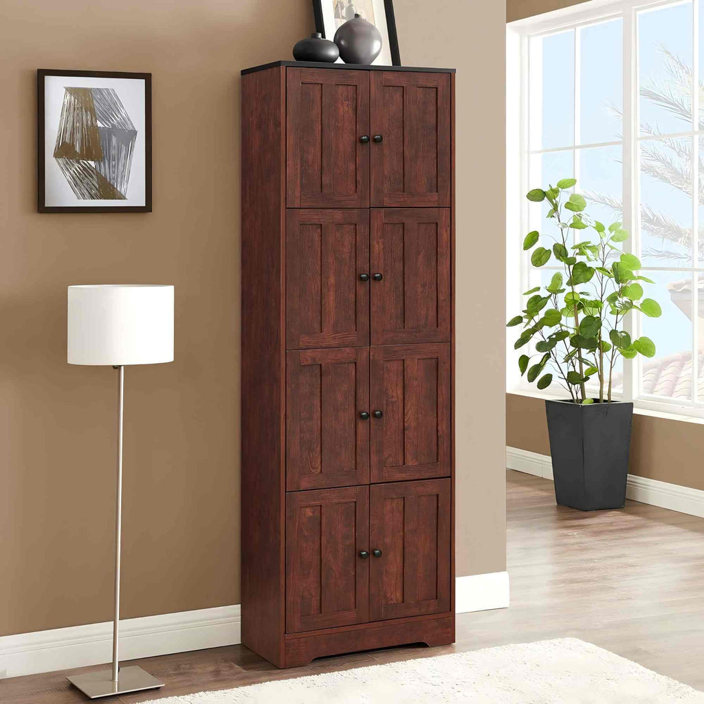 8-Door Tall Storage Cabinet — 72" Wall Storage with 4 Shelves