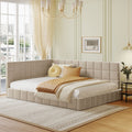 Beige velvet full size daybed — front view