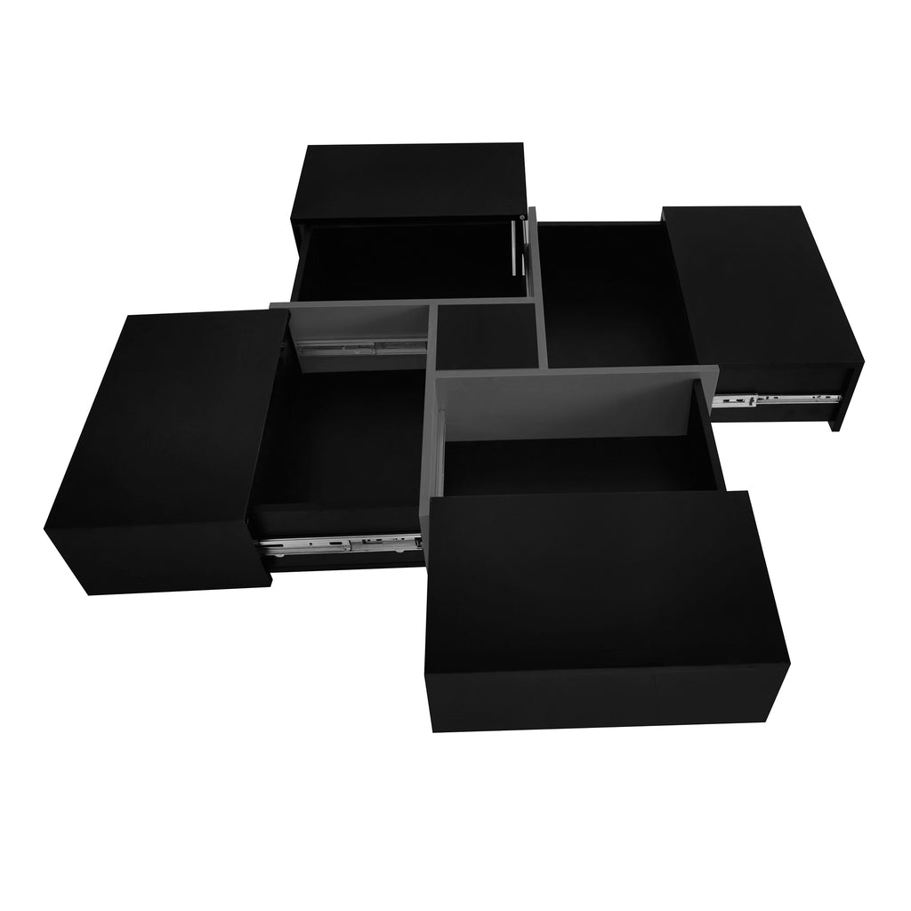 Extendable square coffee table four-direction sliding sections