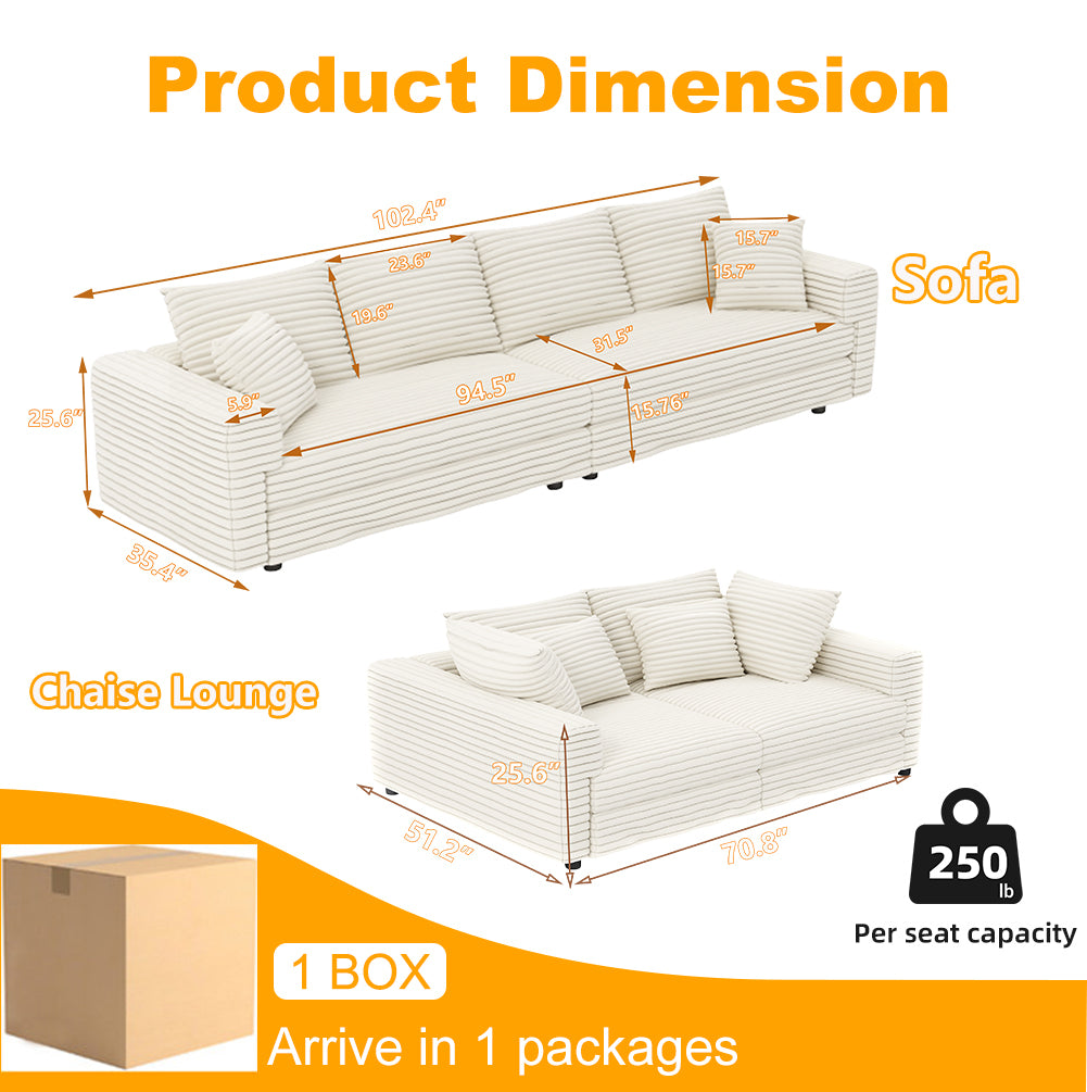 Beige and white 4-seater cloud sofa — angle view