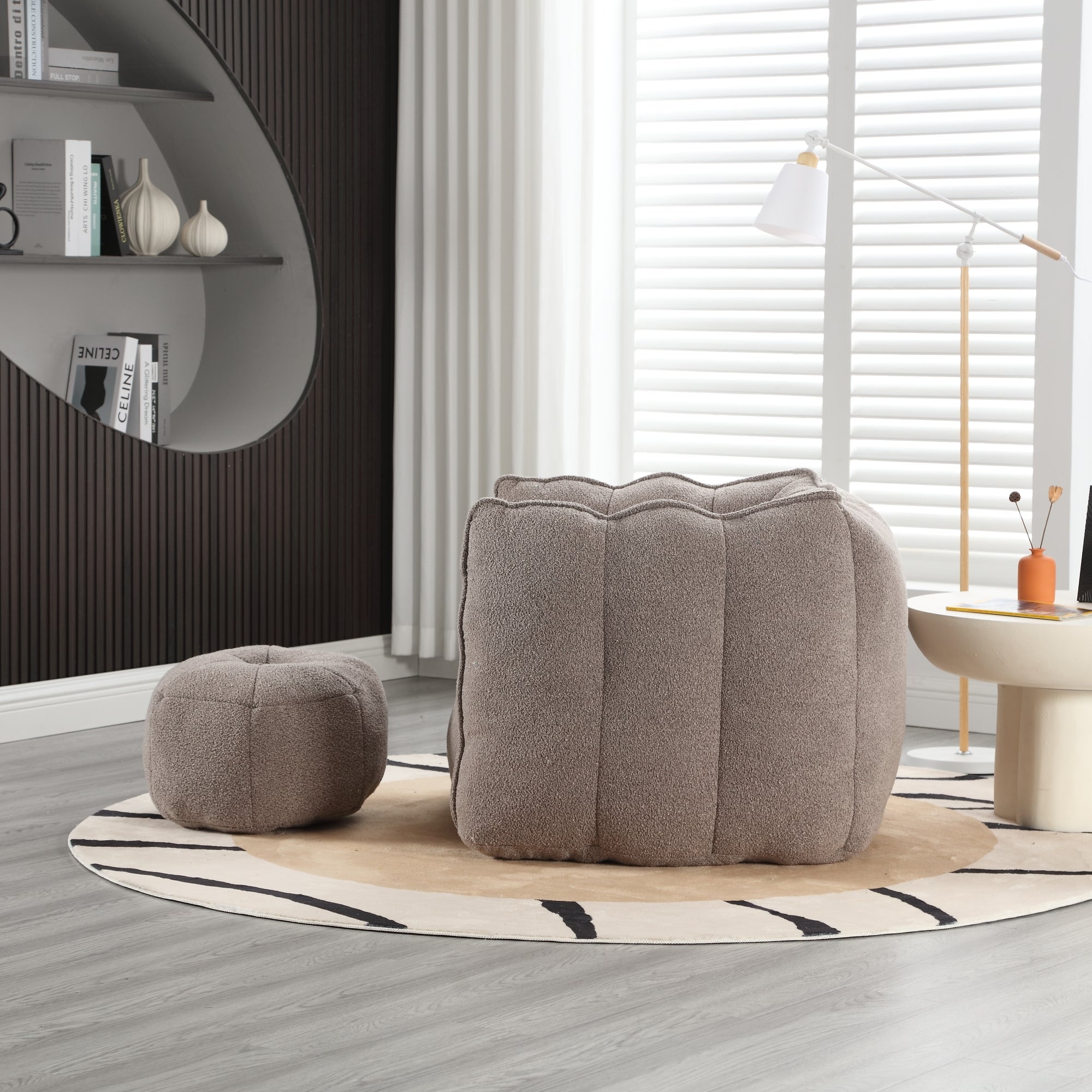 Bean bag chair and footrest set — side view