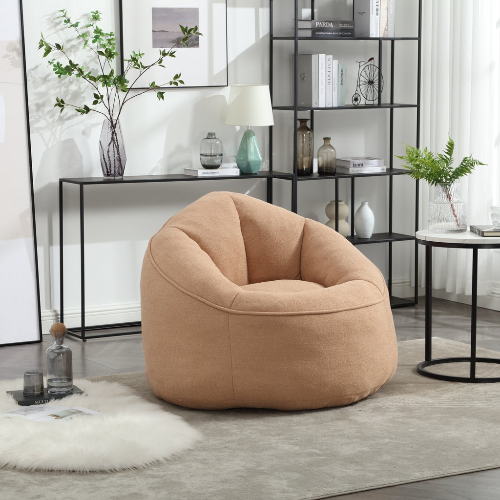 Tan bean bag lounge chair — close-up