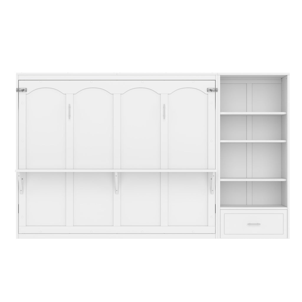 Queen Size Murphy Bed with Height Adjustable Storage Compartments and Shelf, Wall Bed Frame With 1 Drawer, Multifunctional Foldable Platform Bed for Bedroom,Guest Room, Walnut(OLD SKU:N733S309223D)