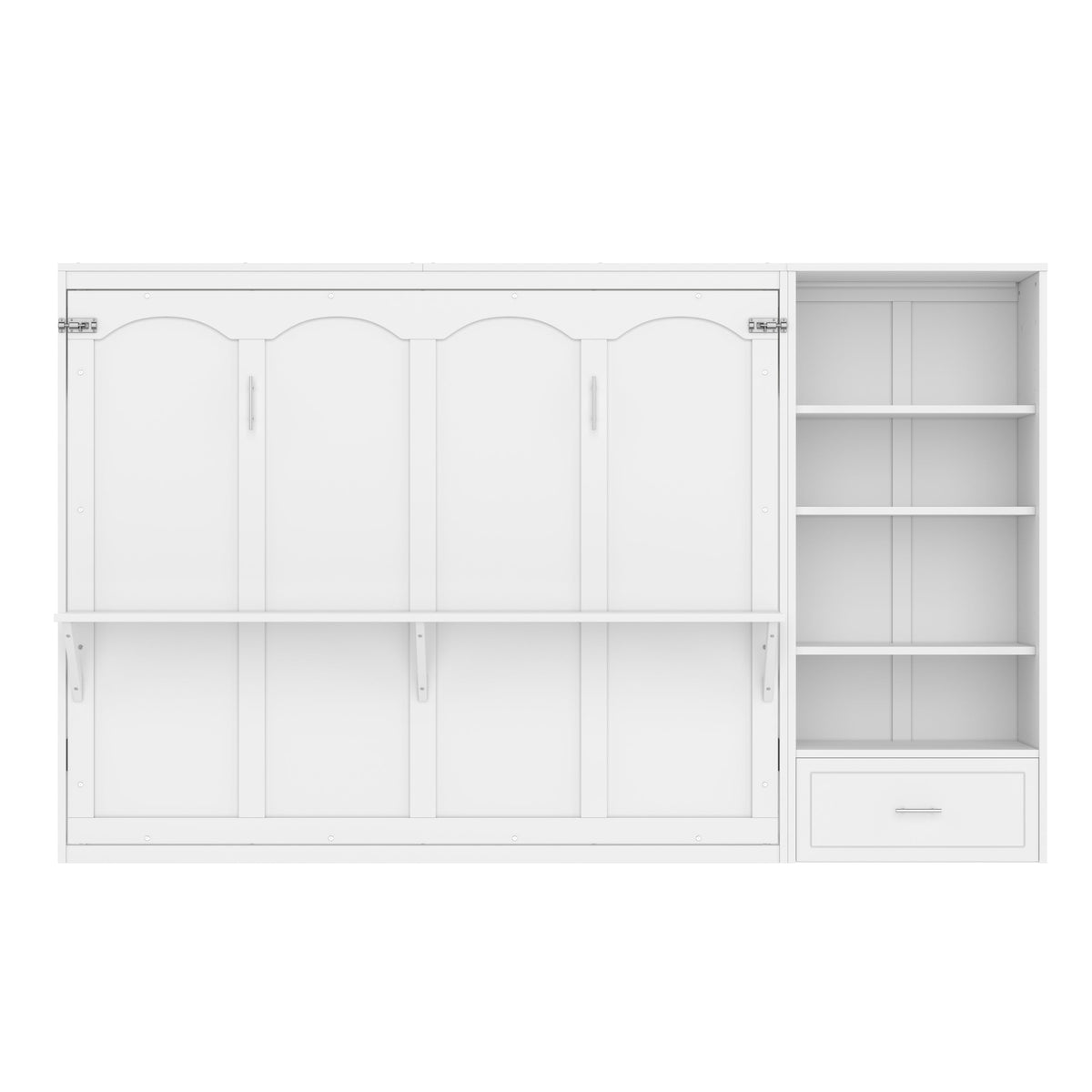Queen Size Murphy Bed with Height Adjustable Storage Compartments and Shelf, Wall Bed Frame With 1 Drawer, Multifunctional Foldable Platform Bed for Bedroom,Guest Room, Walnut(OLD SKU:N733S309223D)