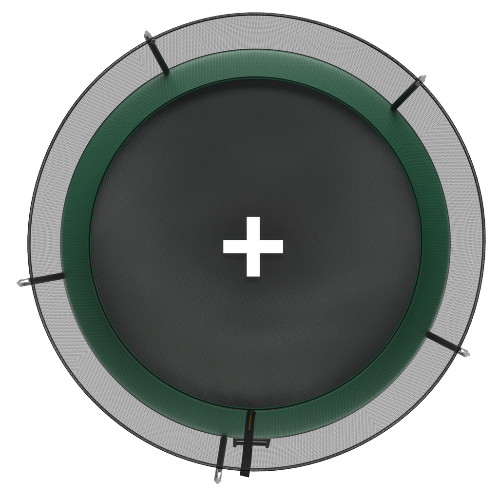 Green 12-foot trampoline five W-shaped galvanized steel legs base