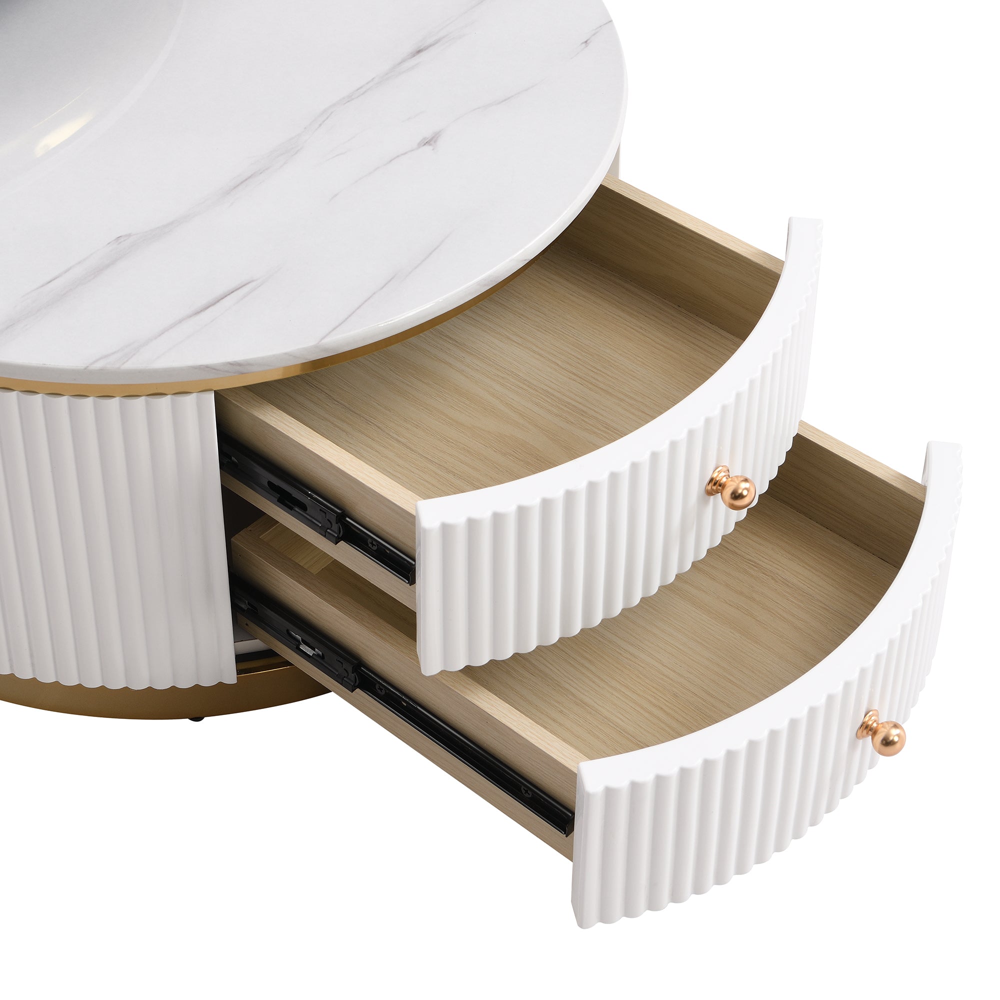 White round nesting table side profile