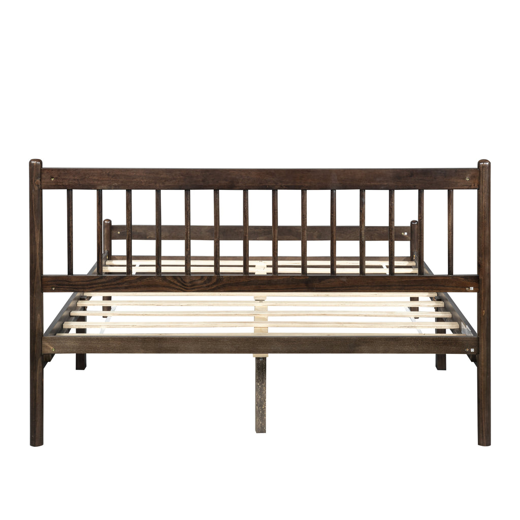 Traditional Style Queen Size Bed with Headboard and Footboard, Pinewood Bed with Strengthened Bed Frame ,Walnut