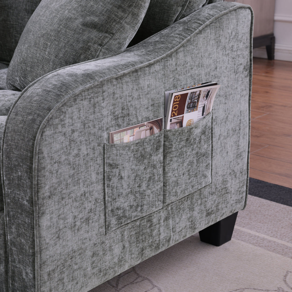 Corduroy 2-Seater Sofa Chaise — Storage Footrest & 2 Pillows, 42.7" Wide