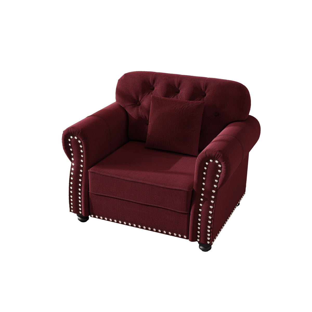41.3'Upholstered Velvet Sofa with Nailhead Trim and Rolled Armrests,Mid-Century Modern Chesterfield Sofa with Button Tufted,Includes 1 Pillows,Brown