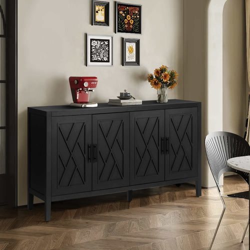 Antique black 4-door farmhouse sideboard — front view