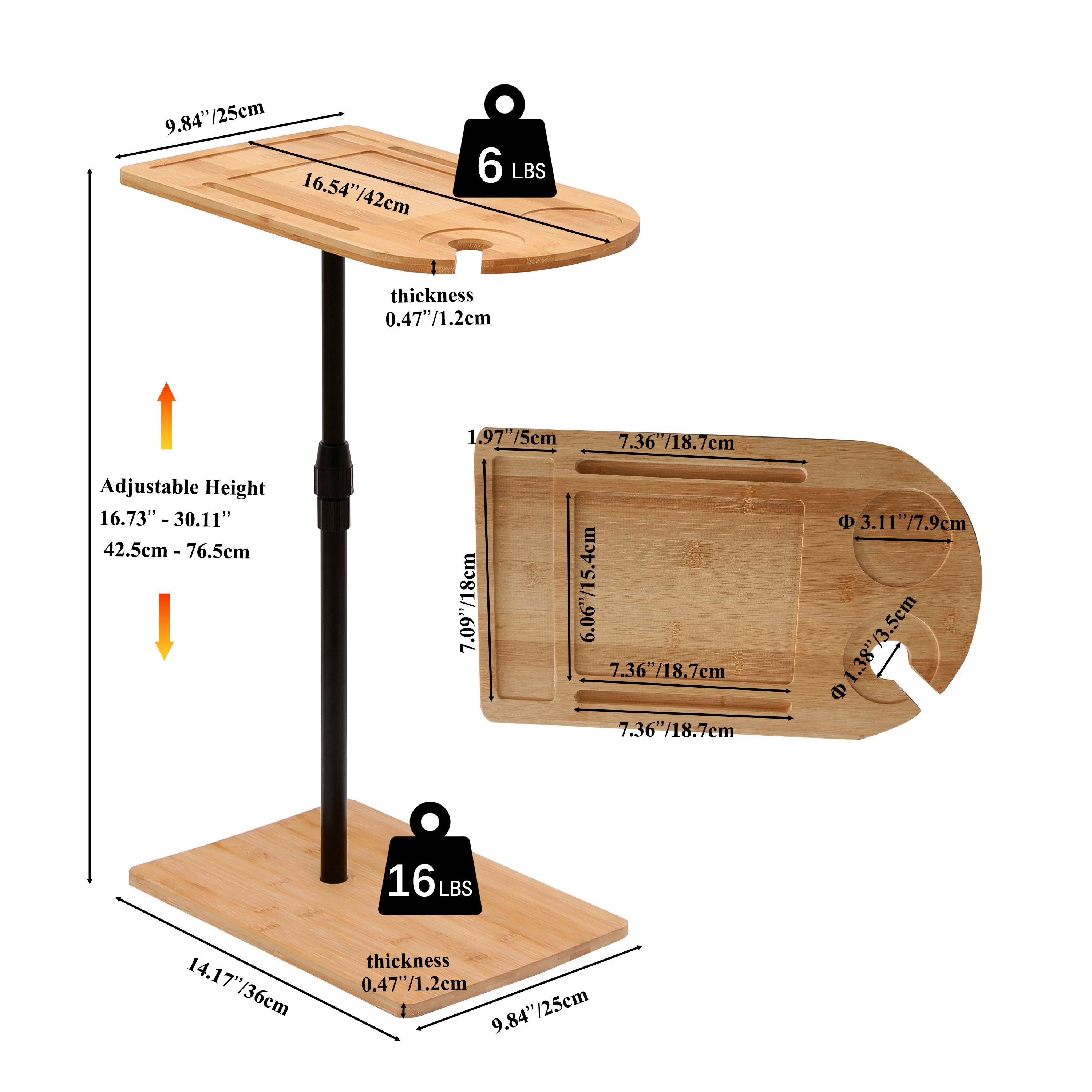 Natural bamboo C-shaped side table sliding under sofa arm