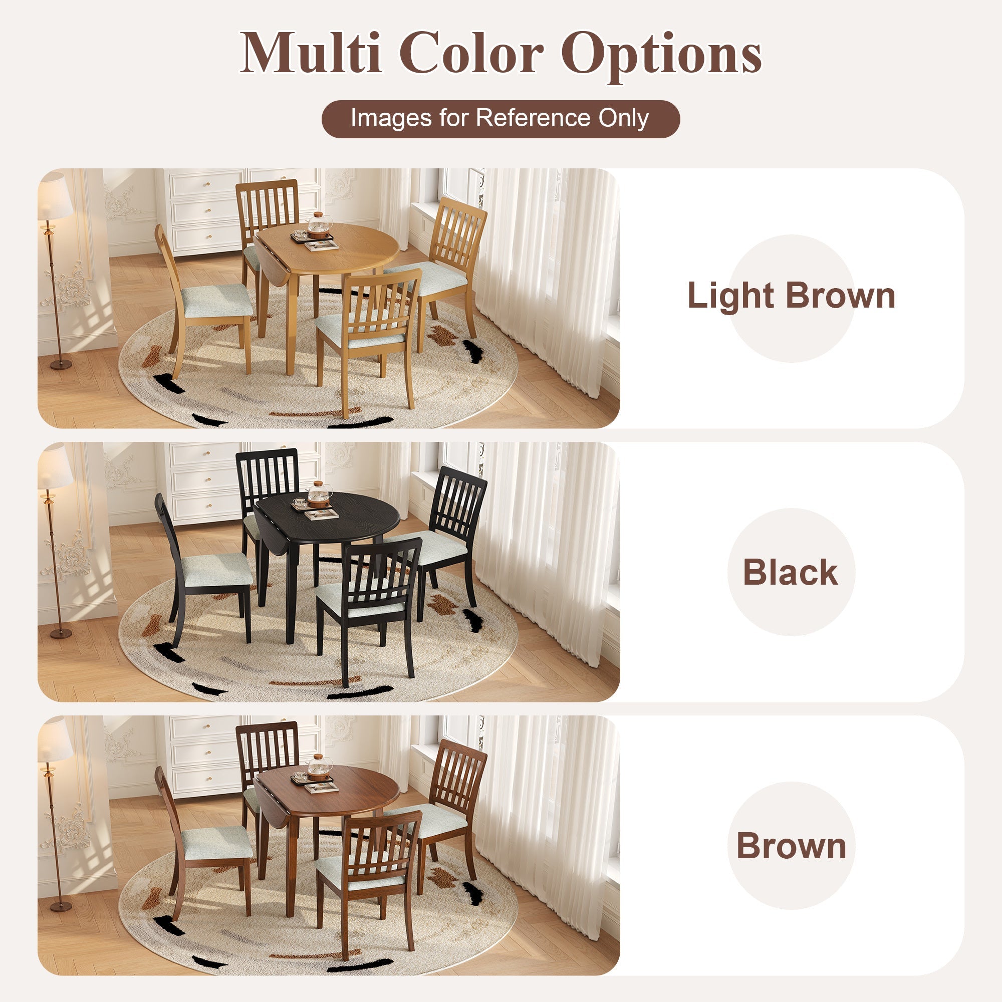 3-Piece Round Dining Table Set for 2 People, 1 Folding Wood Dining Table + 2 Upholstered Chairs, Space-Saving Design for Small Apartments and Dining Areas -LIGHT BROWN