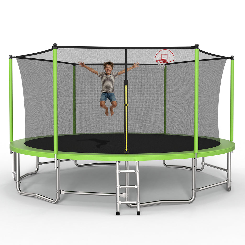 Outdoor trampoline dimensions diagram 16 ft diameter six legs — spec view