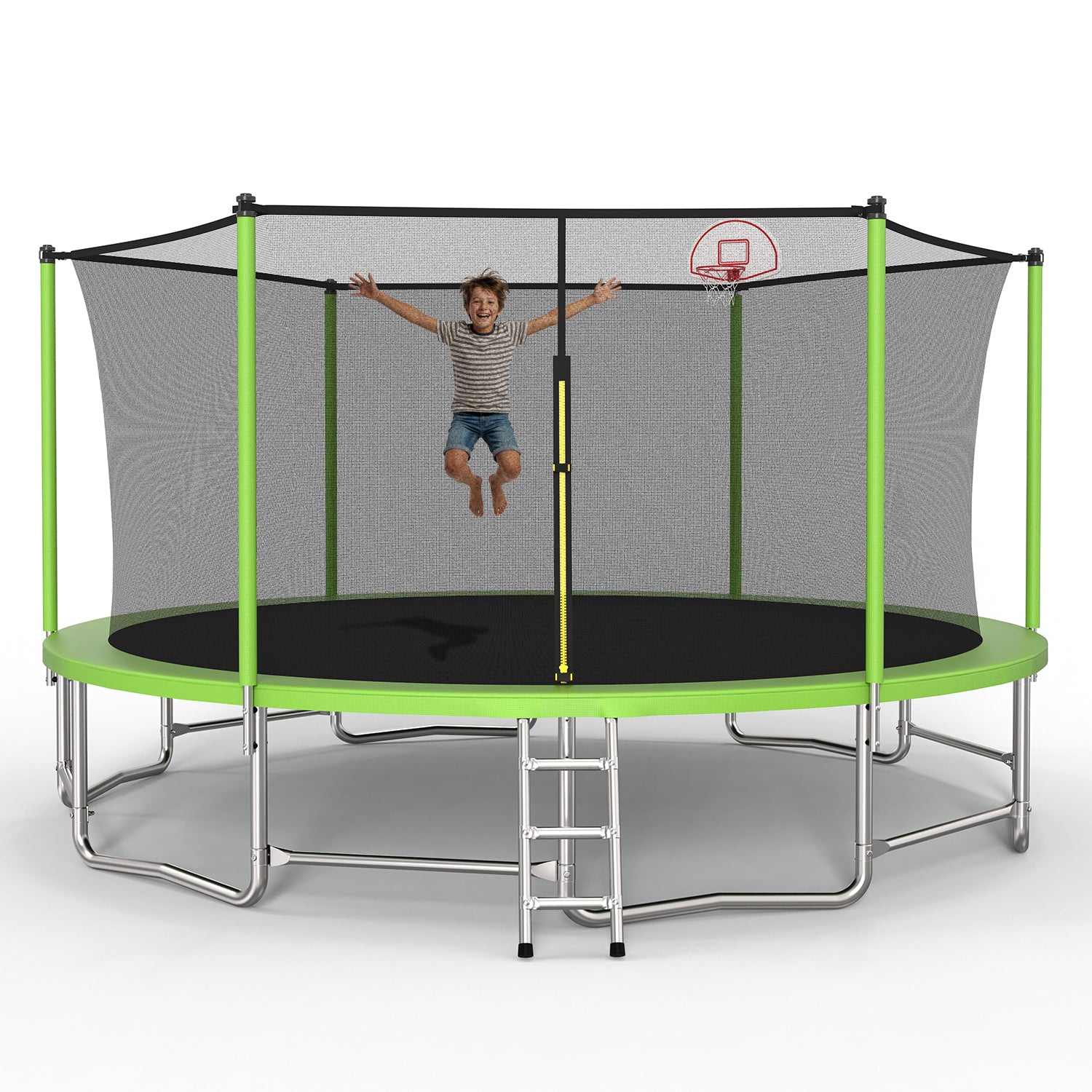 Outdoor trampoline dimensions diagram 16 ft diameter six legs — spec view