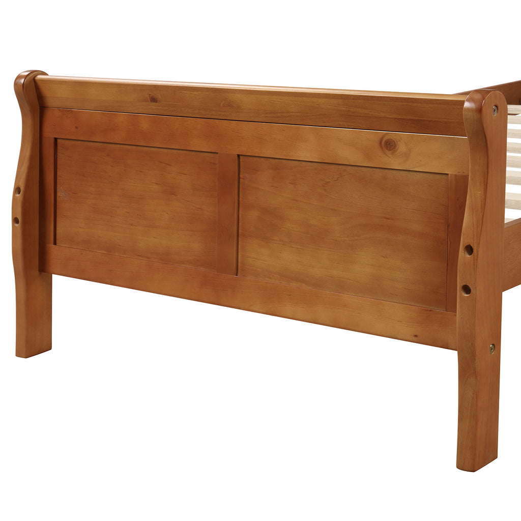 Oak twin sleigh bed full room overview