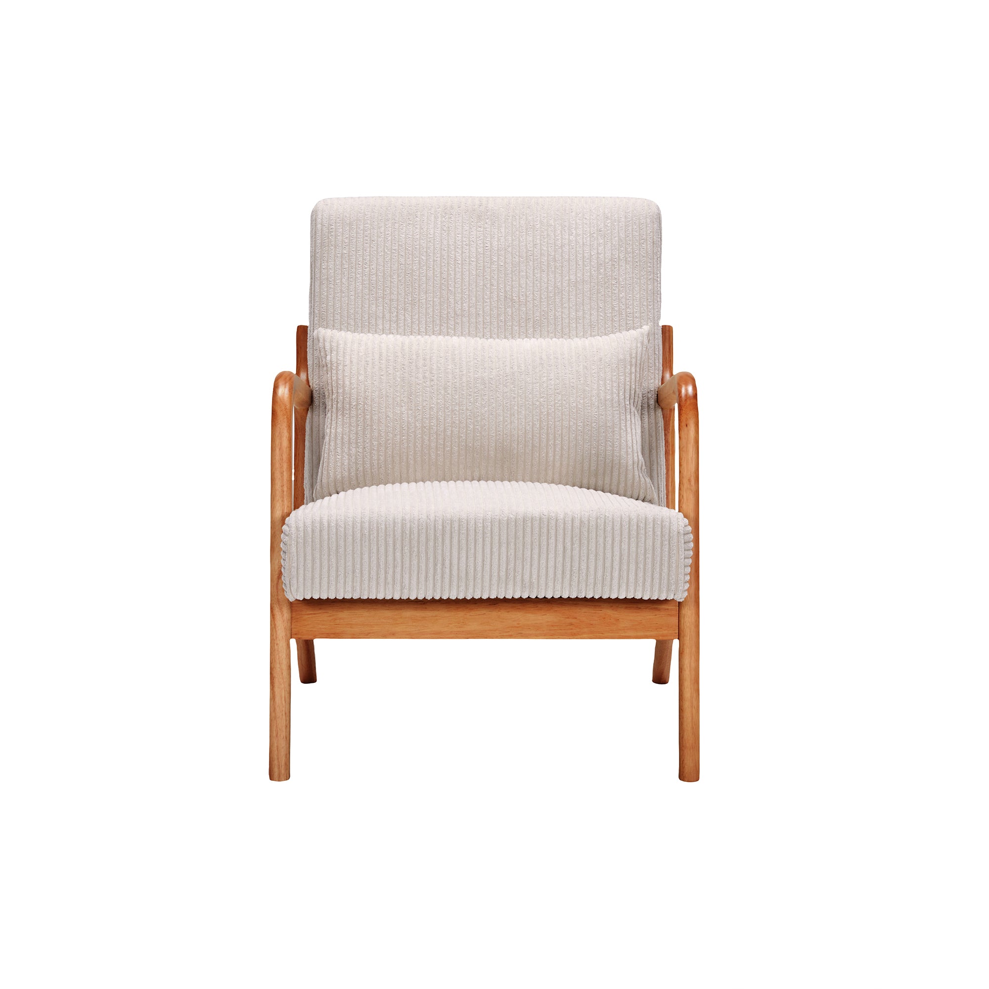 Beige accent chair seat and arm detail