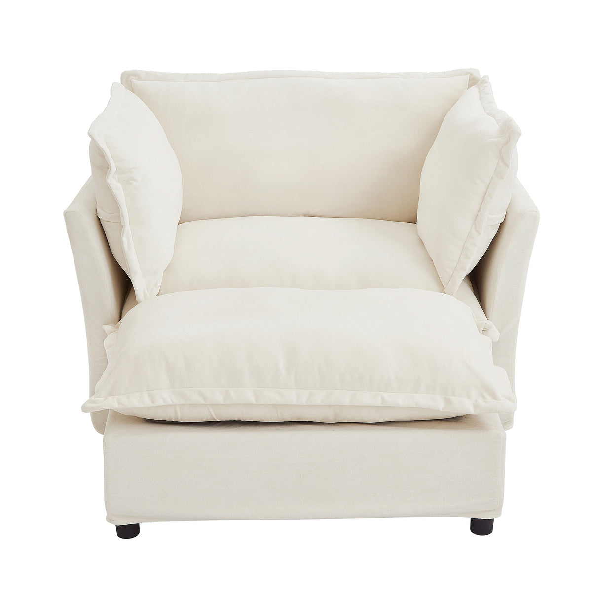 Modern Armchair Sofa 45.2' Cozy Upholstered Chair with Movable Ottoman, Wide Seat, Curved Armrests and Soft Pillows in Beige Chenille Fabric