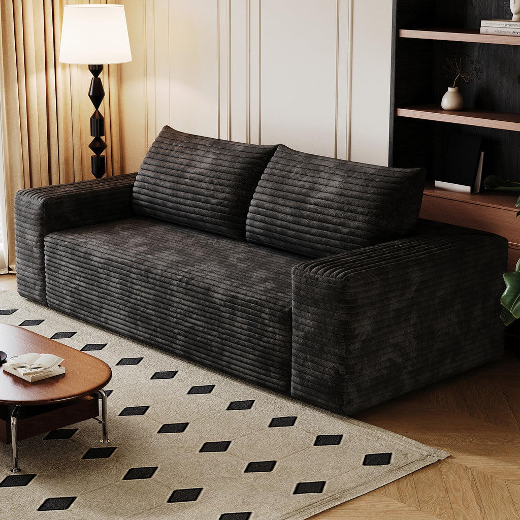 Deep seat loveseat in bedroom or apartment setting