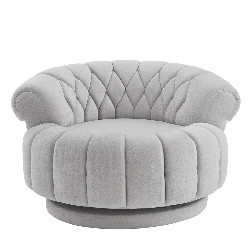 Grey Chenille Swivel Accent Chair with 360° Rotation, Round Barrel Design for Living Room or Bedroom, Foam and Plywood Frame
