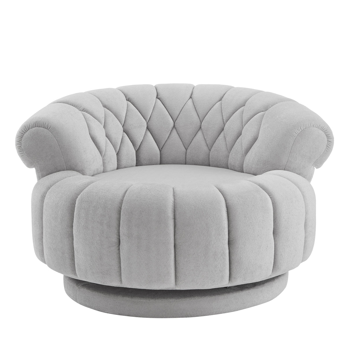 Grey Chenille Swivel Accent Chair with 360° Rotation, Round Barrel Design for Living Room or Bedroom, Foam and Plywood Frame