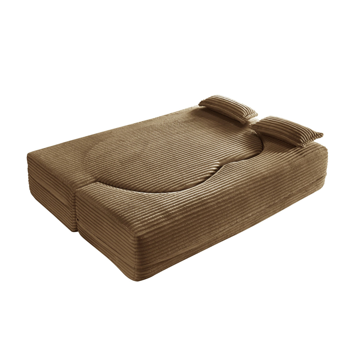 Modern Floor Sofa with 2 Pillows, Convertible Plush Corduroy Foam-Filled Sleeper Sofa Bed,15 ' Full Size Folding Mattress for Living Room, Guest Bed, no assembly required, Light Grey