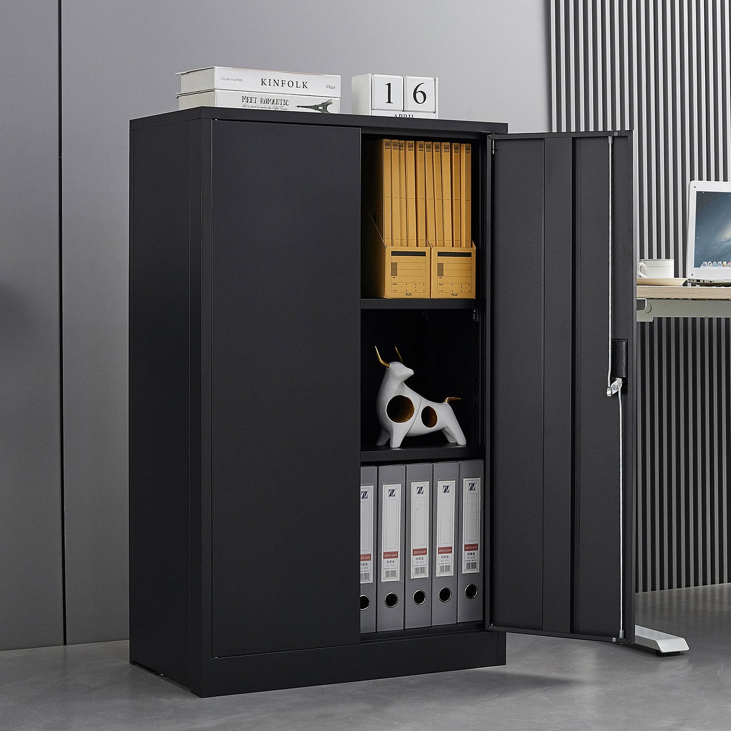Steel filing locker with adjustable shelf — angle view