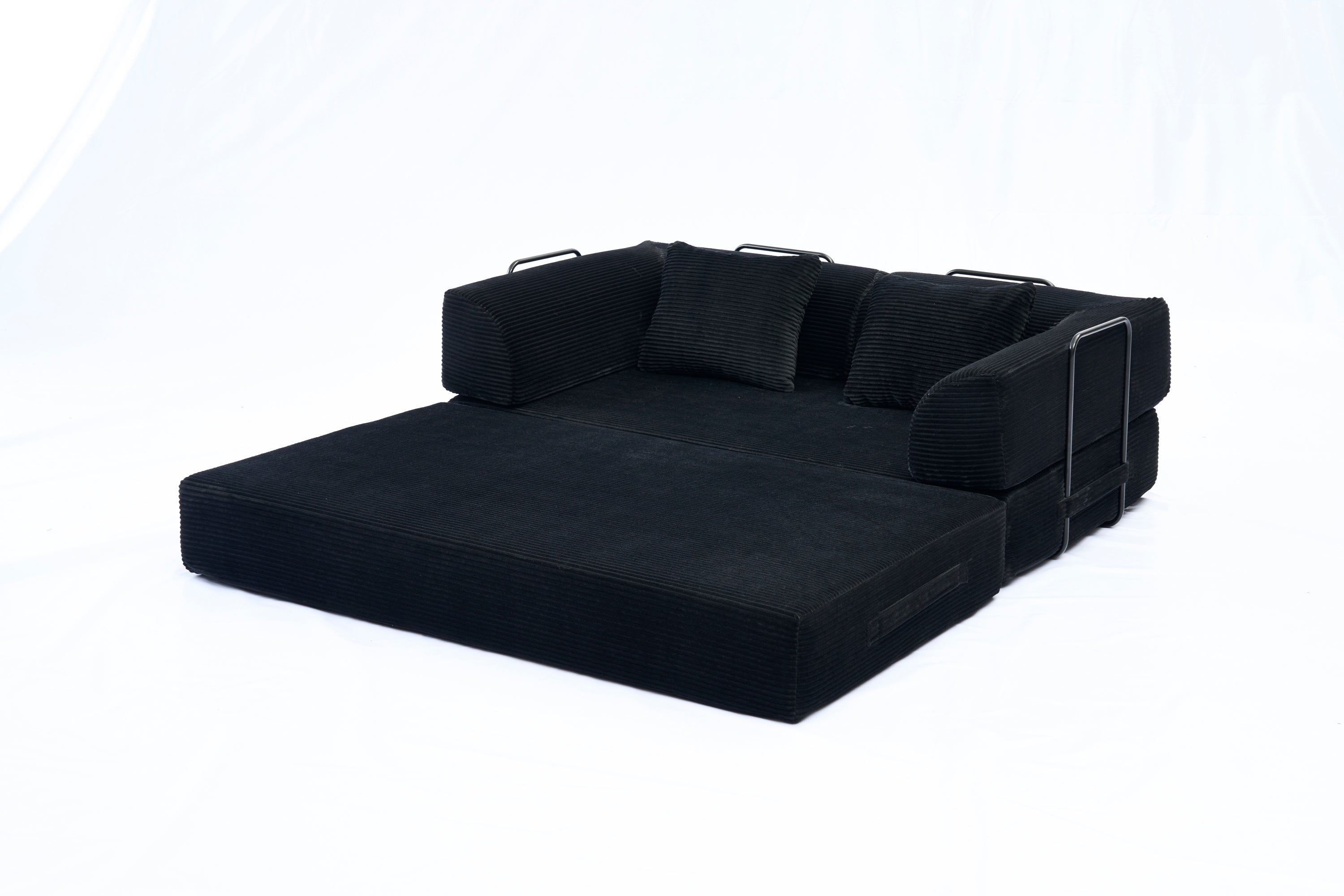 Convertible Sleeper Sofa Bed, Corduroy Folding Mattress Couch with Fixed-Shape Frame, Floor Sofa Lounge Couch Boneless Sofa for Living Room Bedroom, Light Gray