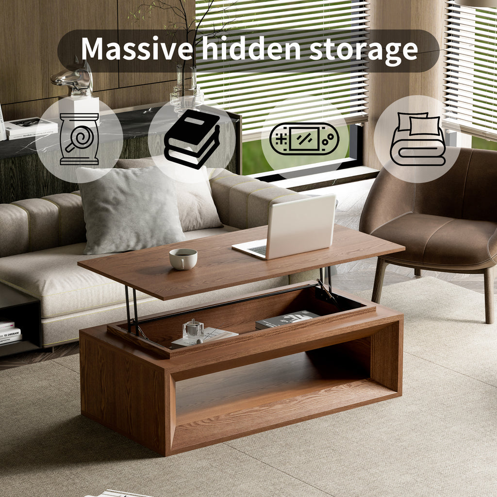 Modern wood veneer coffee table geometric frame detail