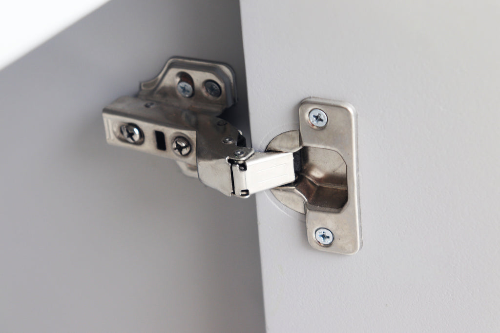 Gray 4-door cabinet side profile with metal legs