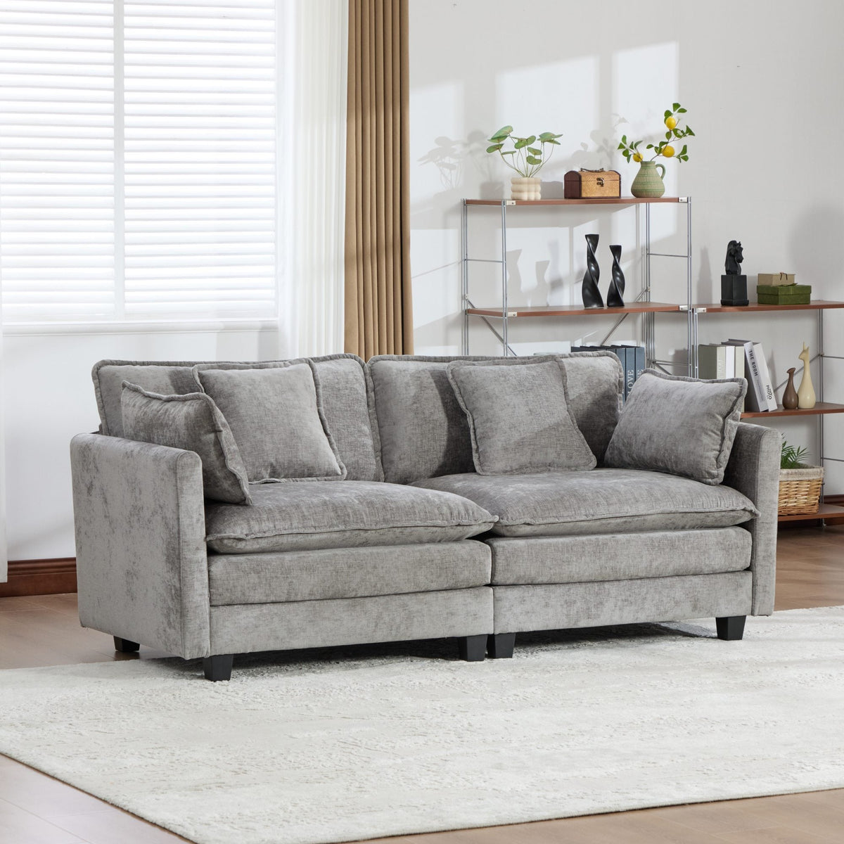 Cloud Sofa LoveSeat (Ottoman is not included), Modern Sectional Couch, for Living Room Bedroom and Apartment, Comfy Double Layer Upholstered Seat Cushion, Breathable Chenille Fabric, Blue.SW5012BL