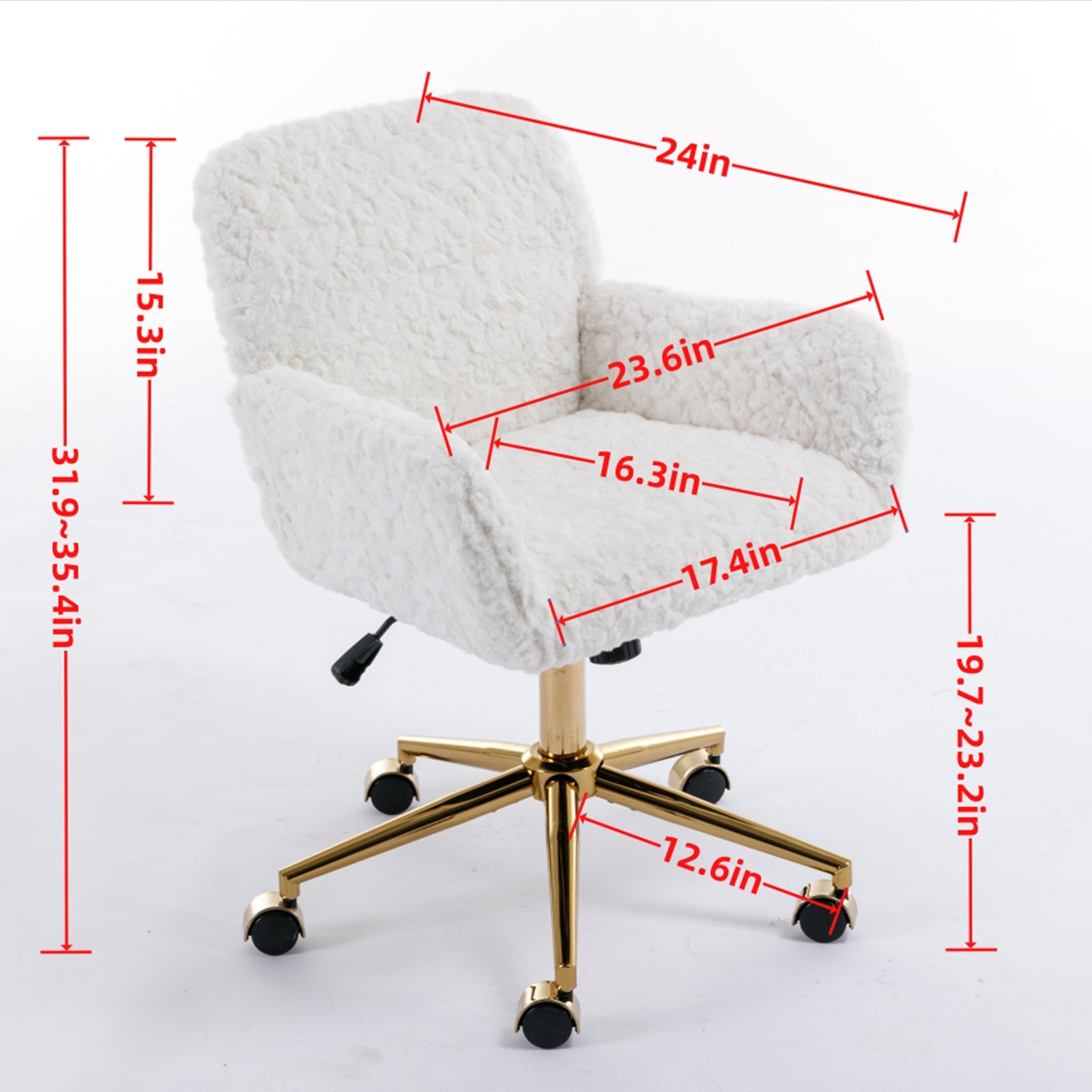 Faux Fur Office Chair — 40° Reclining with Gold Metal Base & Wheels