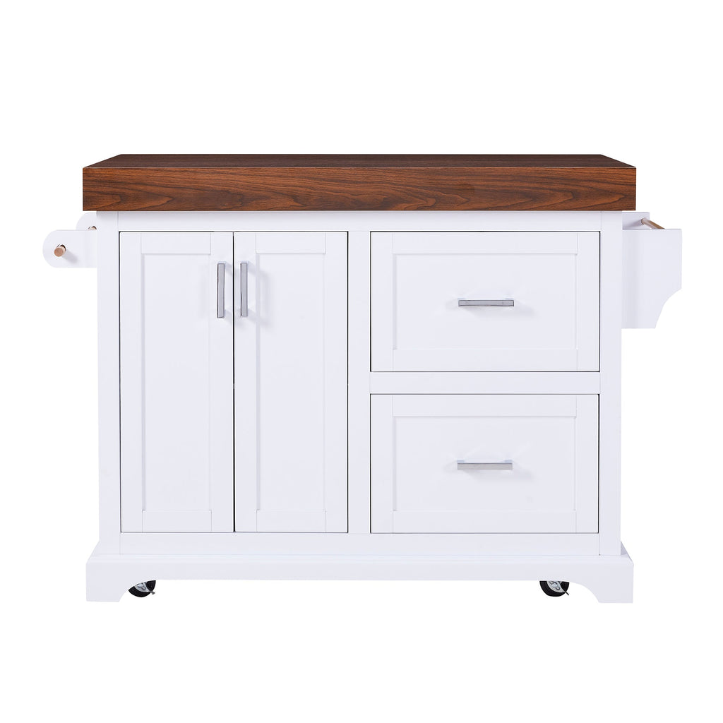 K&K 53' Large Kitchen Island with 3.5' Thick Desktop, Spice and Towel Racks, Rolling Kitchen Island with Storage on 5 Wheels, 2 Extra-large Drawers, for Home, Kitchen, Dining Room, Black